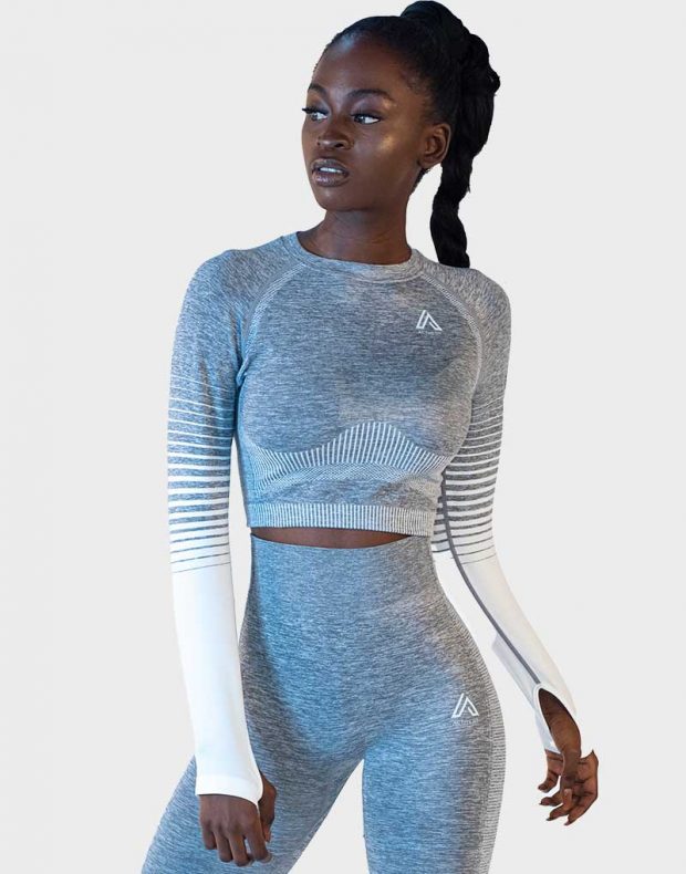 Short Sleeve Crop Top Grey with Stripe detail - Active Fit Gymwear